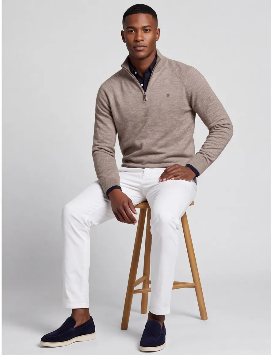 Gant katoenen half zip trui bruin gemeleerd normale fit