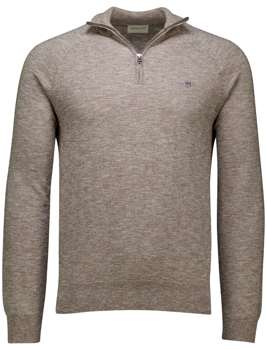 Gant katoenen half zip trui bruin gemeleerd normale fit