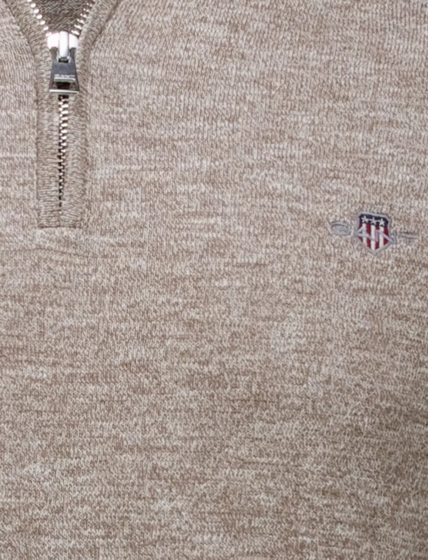 Gant katoenen half zip trui bruin gemeleerd normale fit