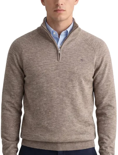 Gant Gant katoenen half zip trui bruin gemeleerd normale fit