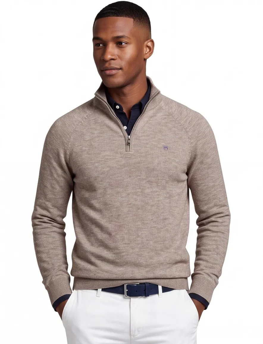 Gant katoenen half zip trui bruin gemeleerd normale fit
