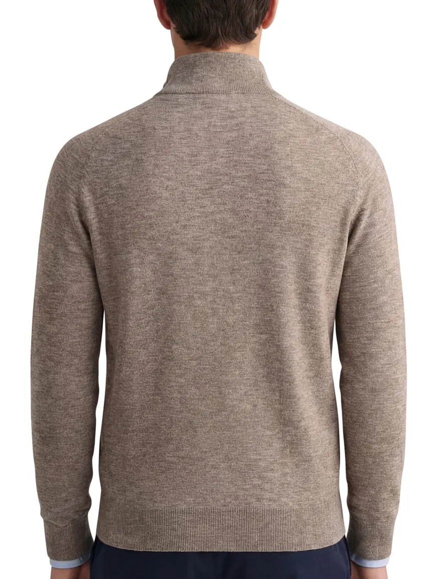 Gant katoenen half zip trui bruin gemeleerd normale fit