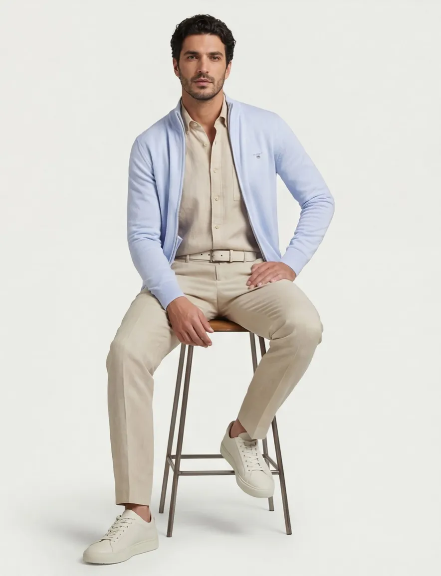Gant vest effen lichtblauw katoen normale fit