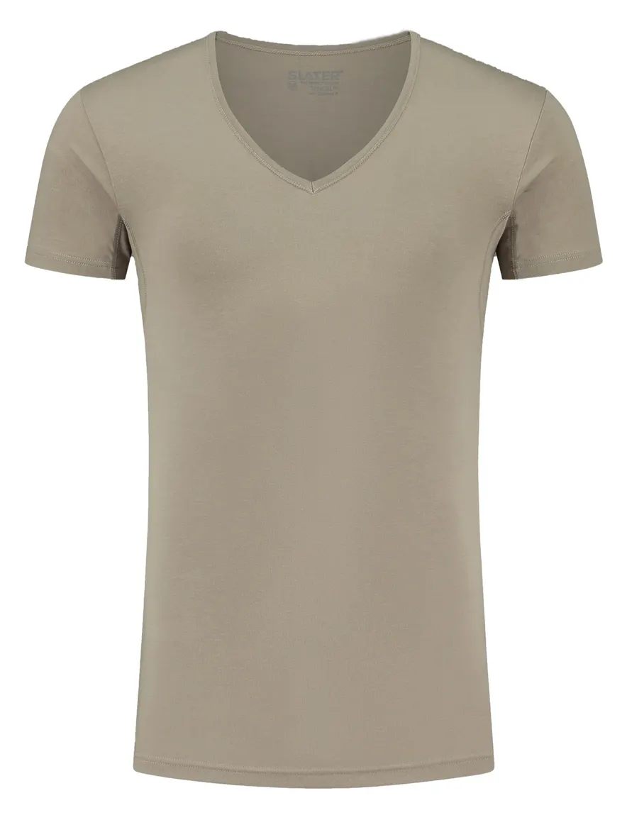Slater t-shirt effen khaki Tencel 2-pack