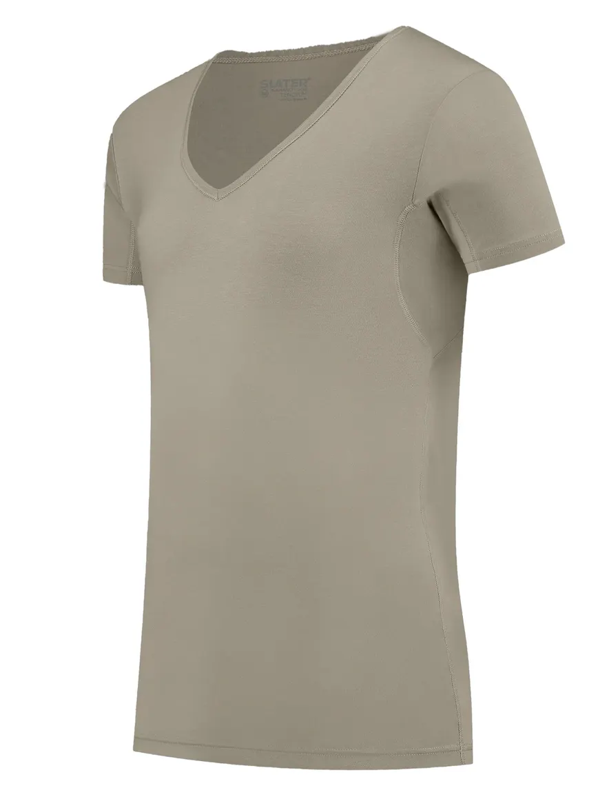 Slater t-shirt effen khaki Tencel 2-pack