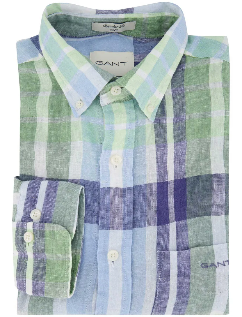 Linnen Gant overhemd groen blauw normale fit