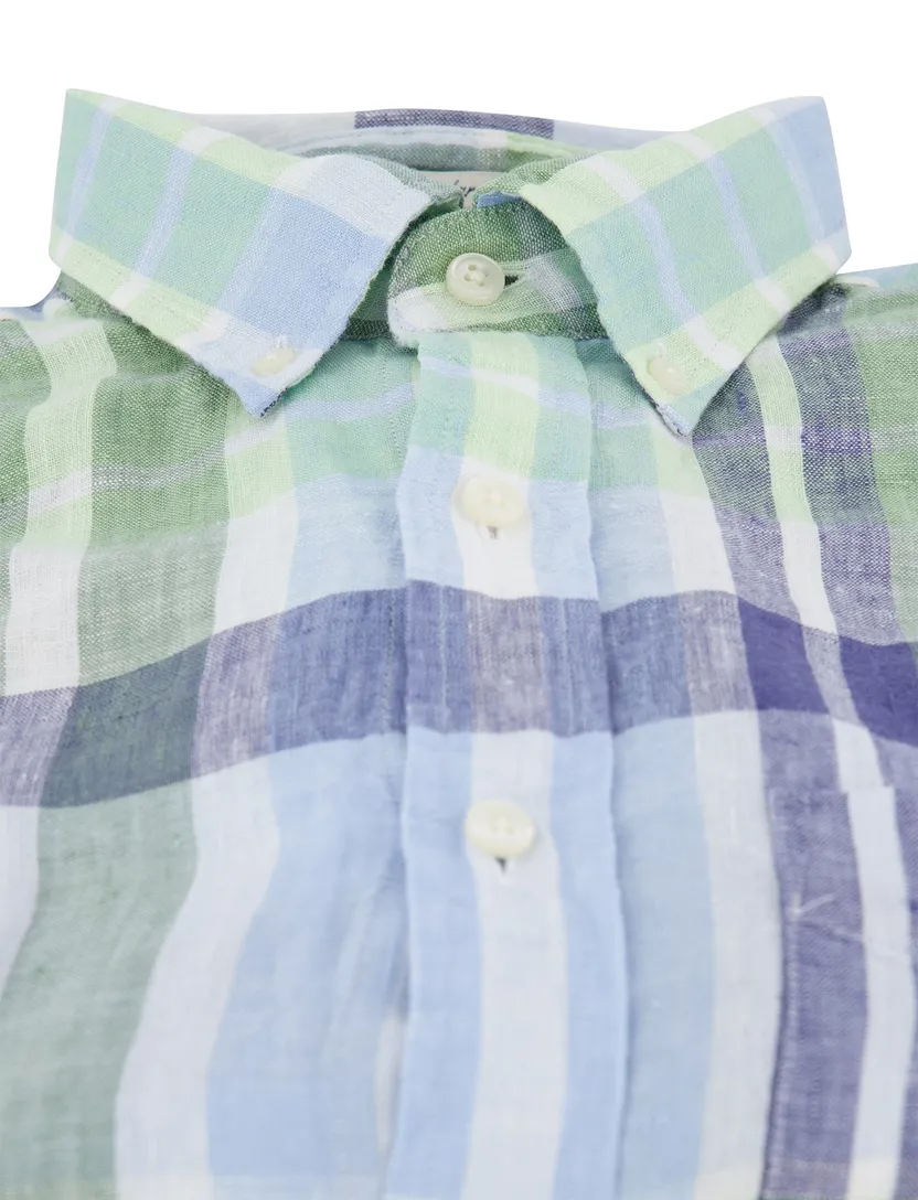 Linnen Gant overhemd groen blauw normale fit