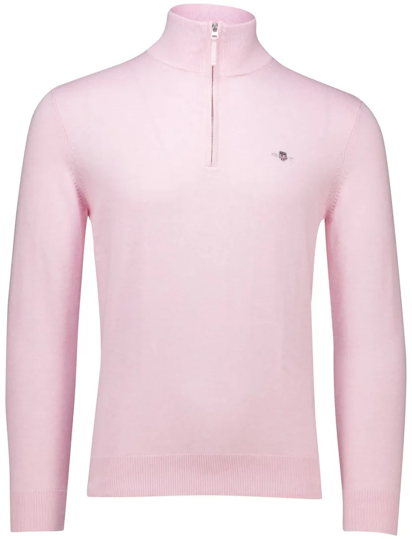 Gant half zip trui effen roze katoen normale fit