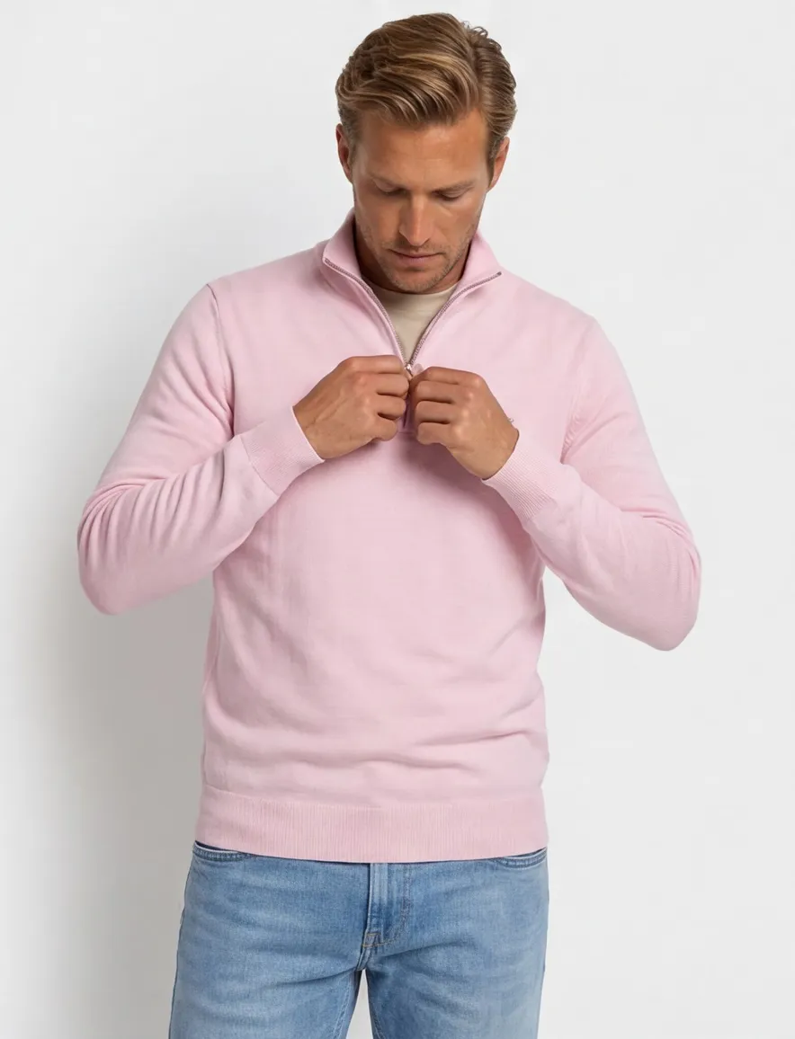 Gant half zip trui effen roze normale fit katoen
