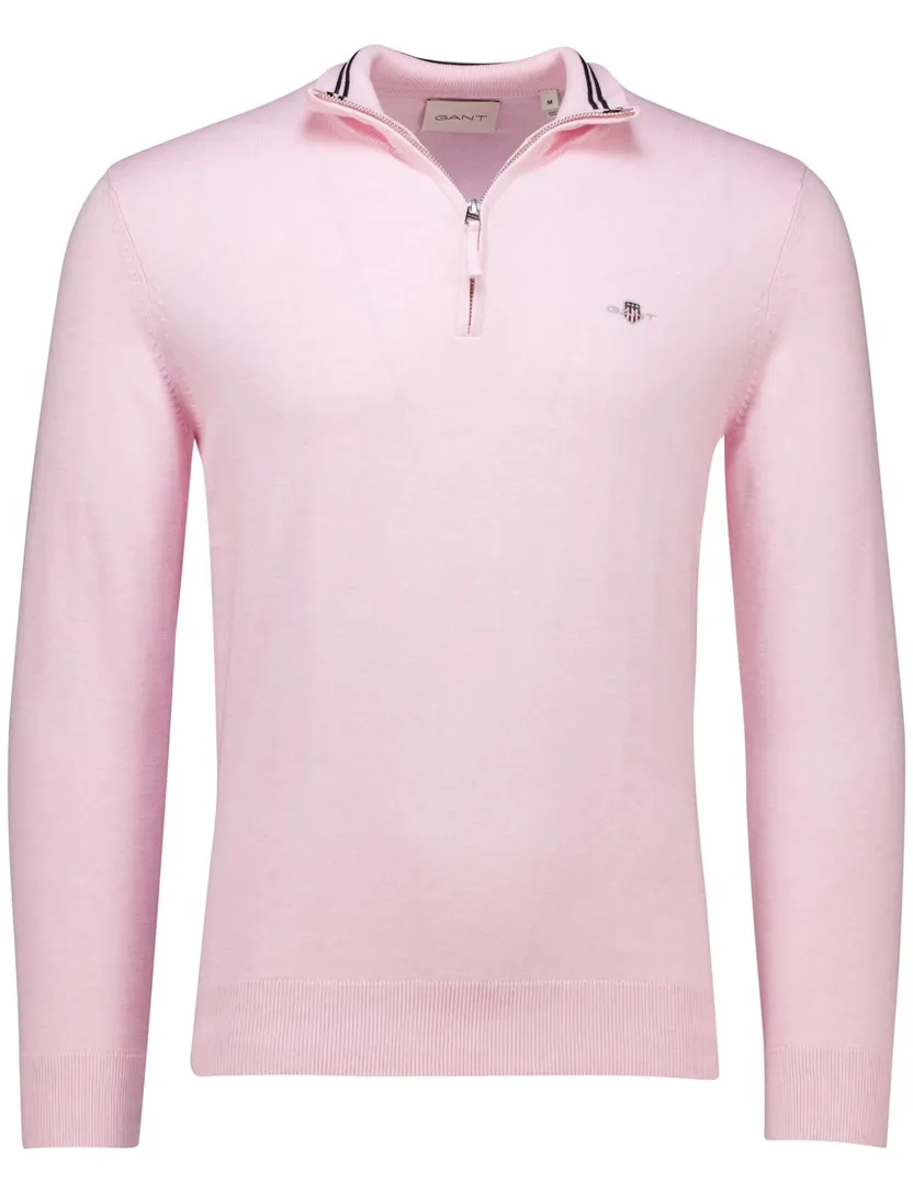 Gant half zip trui effen roze katoen normale fit