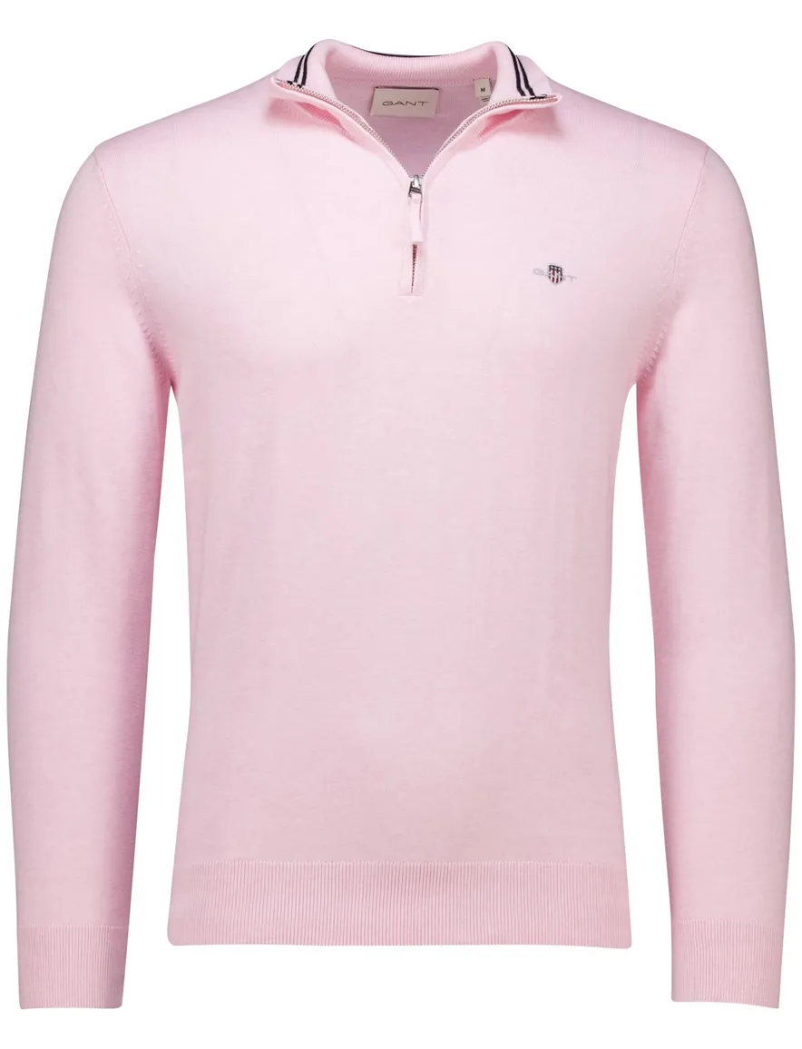 Gant half zip trui effen roze normale fit katoen
