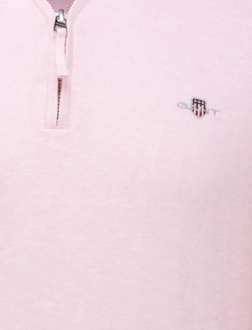 Gant half zip trui effen roze katoen normale fit