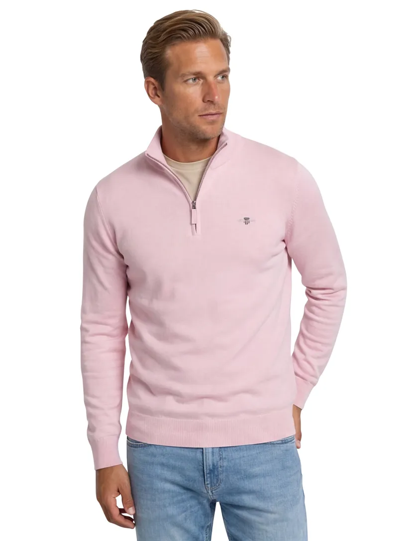 Gant half zip trui effen roze katoen normale fit