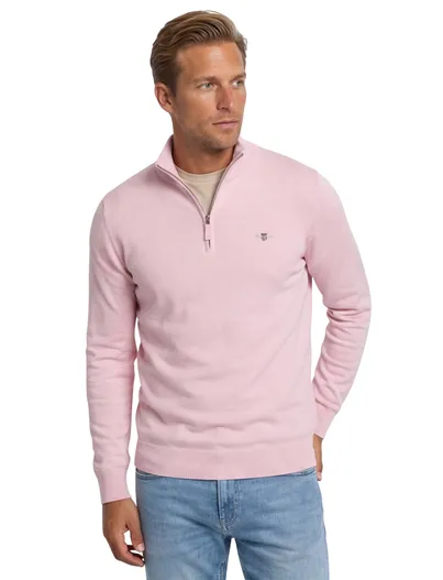 Gant Gant half zip trui effen roze normale fit katoen