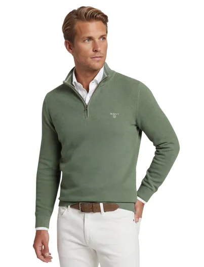 Gant Gant trui groen half zip 100% katoen effen