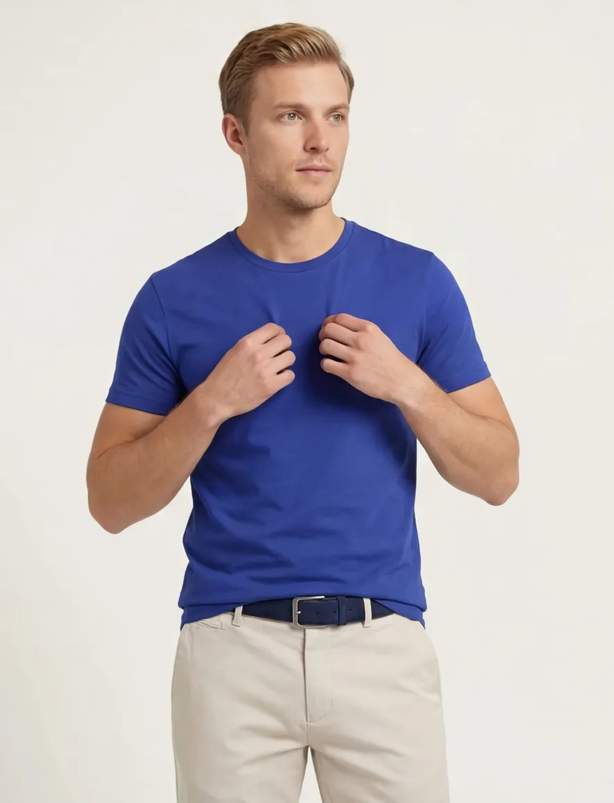 Gant T-shirt blauw katoen met ronde hals