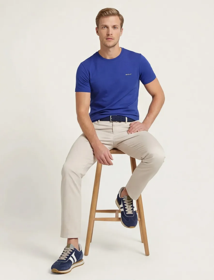 Gant T-shirt blauw katoen met ronde hals