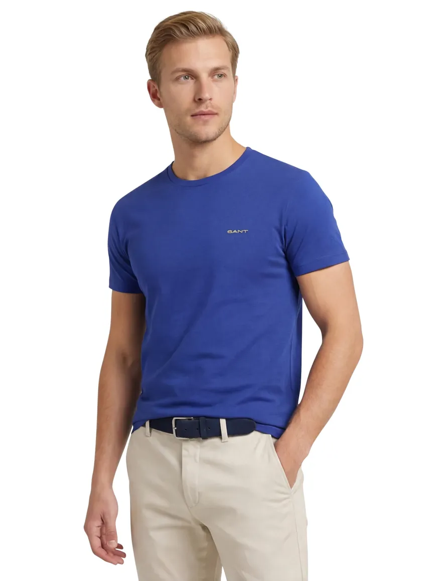 Gant T-shirt blauw katoen met ronde hals
