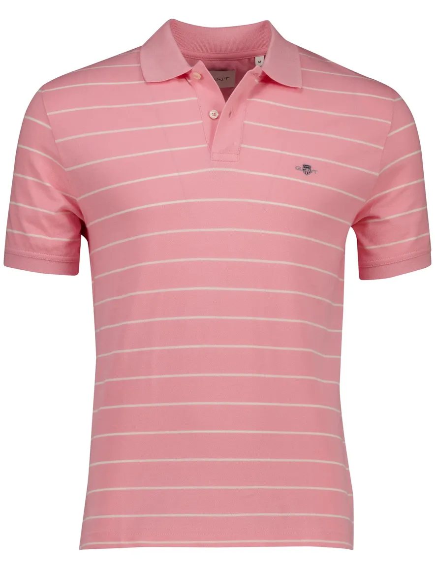 Gant polo roze en creme gestreept katoen pique