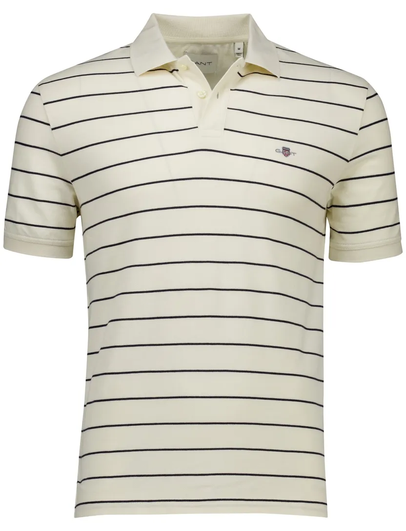 Gant polo creme zwart gestreept katoen pique 2 knoops