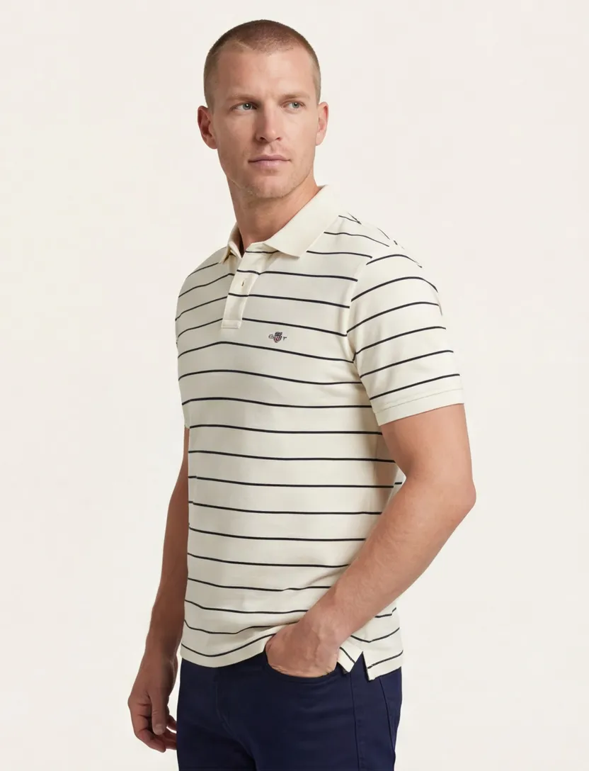 Gant polo creme zwart gestreept katoen pique 2 knoops