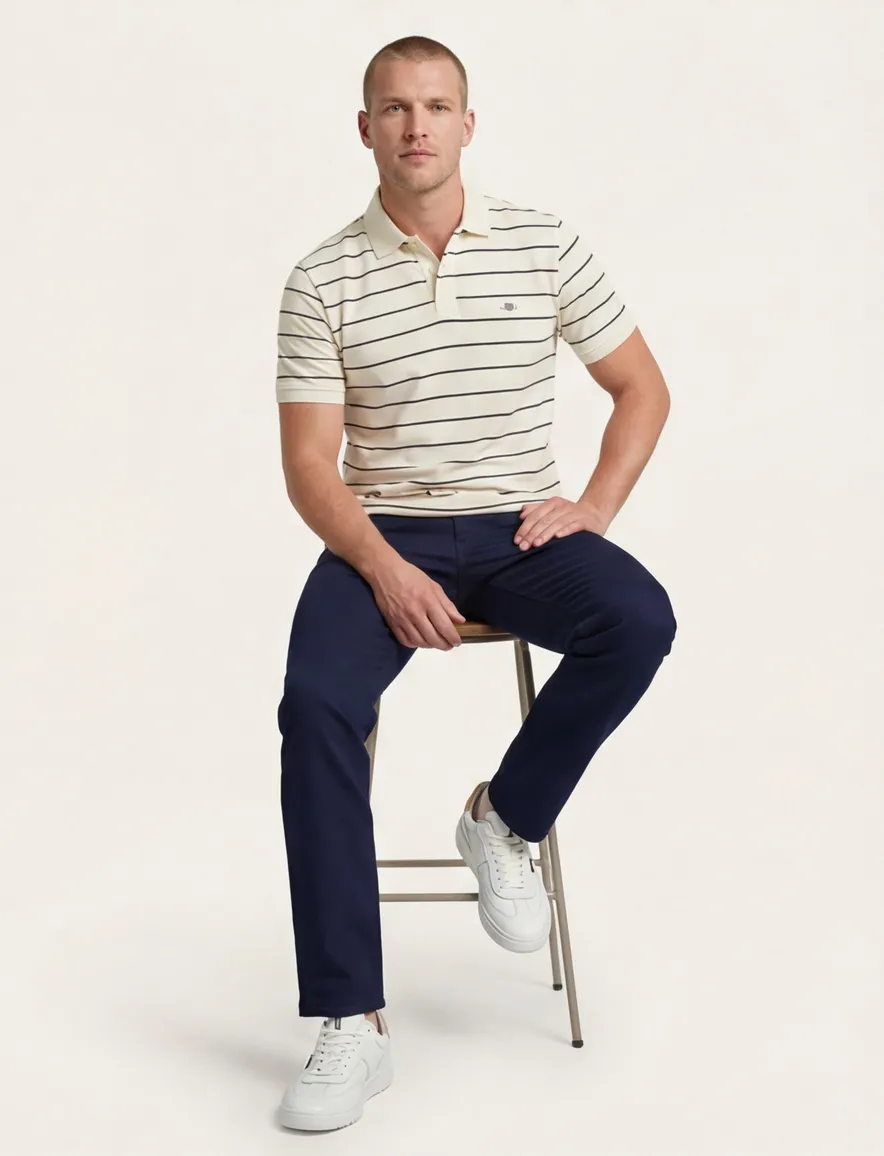 Gant polo creme zwart gestreept katoen pique