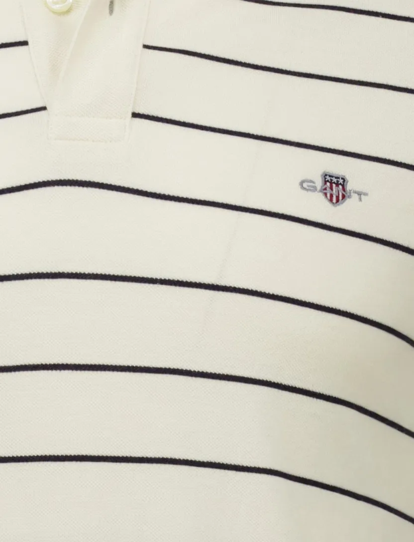 Gant polo creme zwart gestreept katoen pique 2 knoops