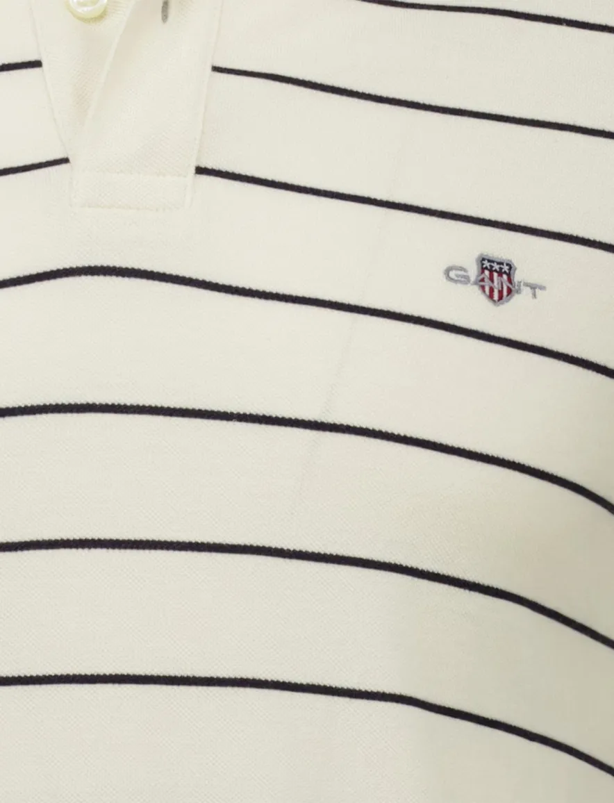 Gant polo creme zwart gestreept katoen pique