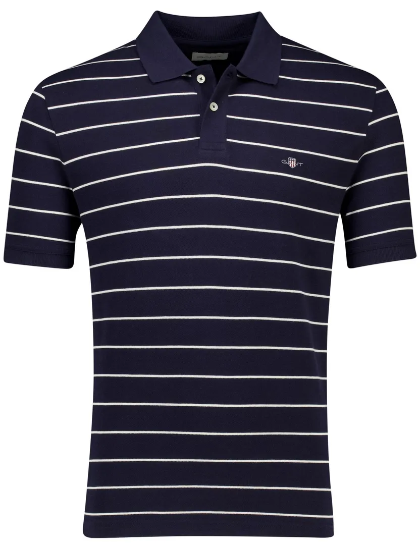 Gant polo donkerblauw gestreept katoen