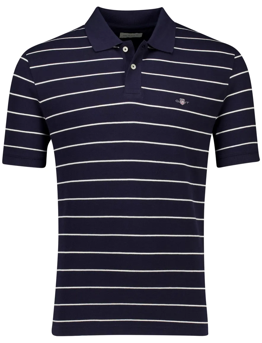 Gant polo donkerblauw gestreept katoen