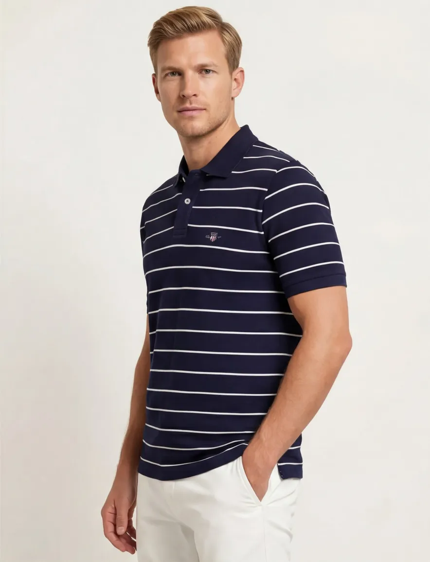 Gant polo donkerblauw gestreept katoen