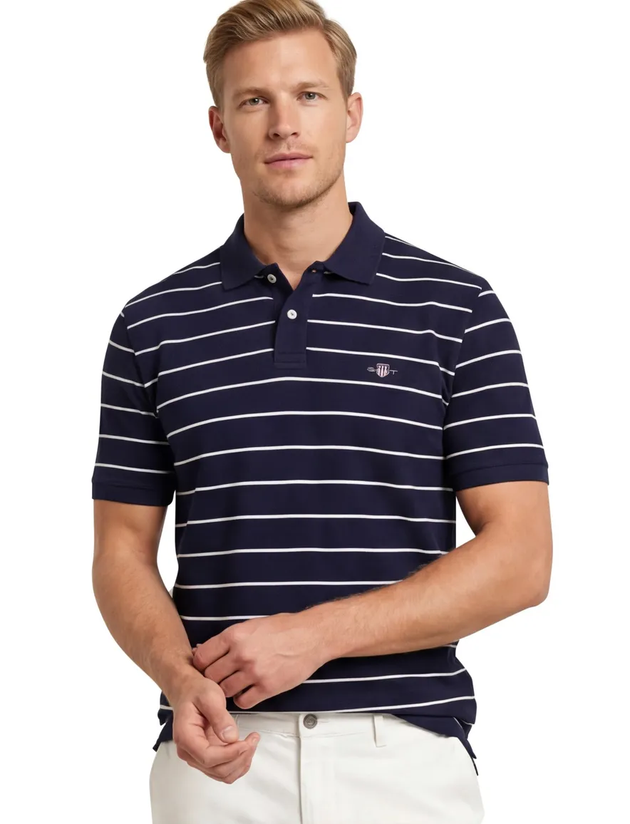 Gant polo donkerblauw gestreept katoen