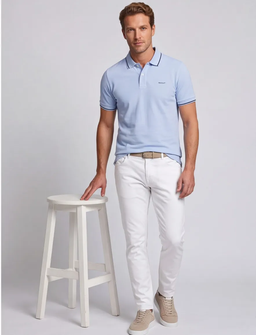 Gant poloshirt lichtblauw katoen normale fit effen