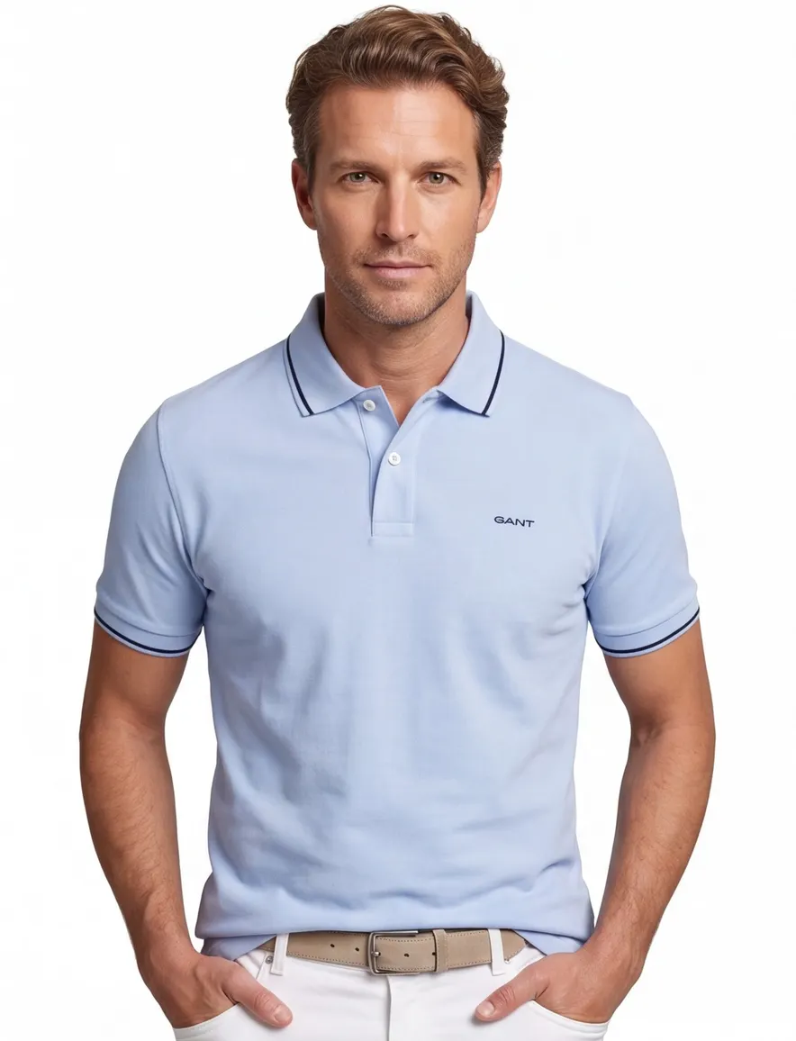 Gant poloshirt lichtblauw katoen normale fit effen
