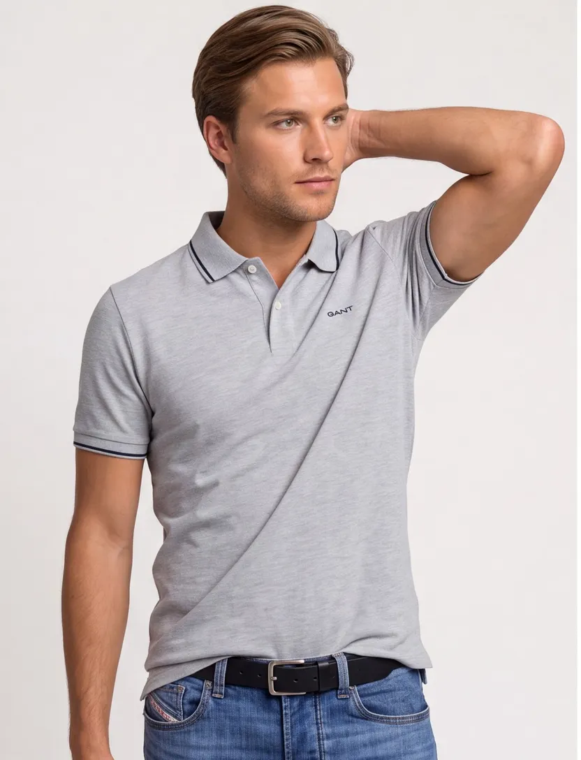 Gant Tipping korte mouw polo grijs pique