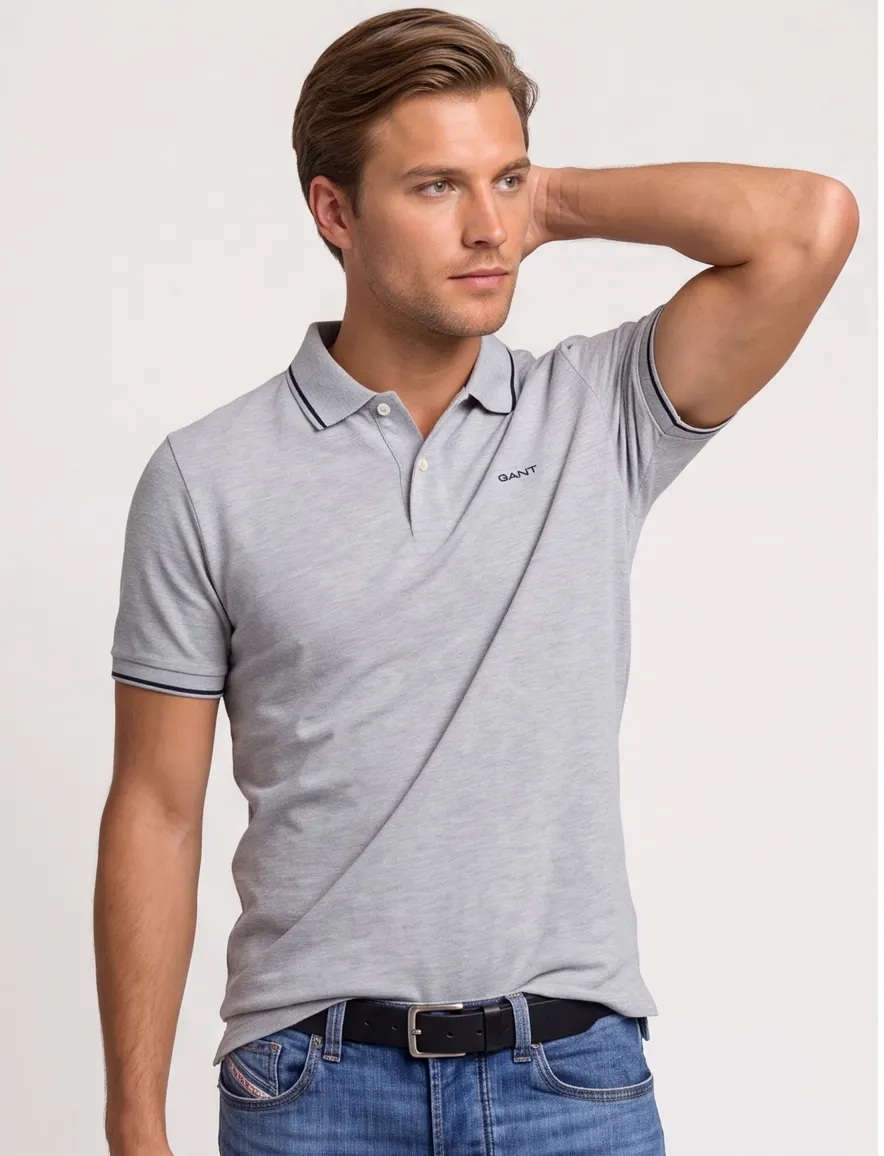 Gant Tipping korte mouw polo grijs pique