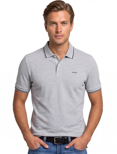 Gant Gant Tipping korte mouw polo grijs pique