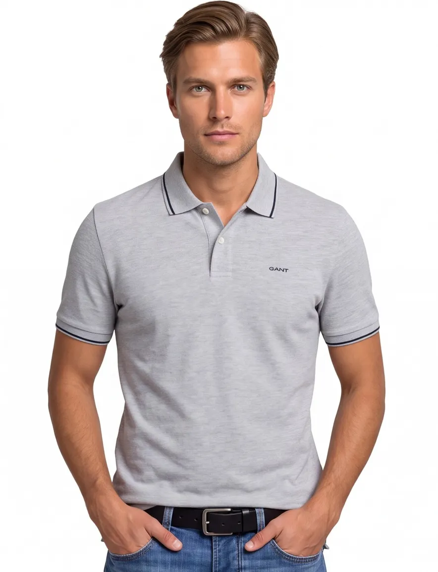 Gant Tipping korte mouw polo grijs pique