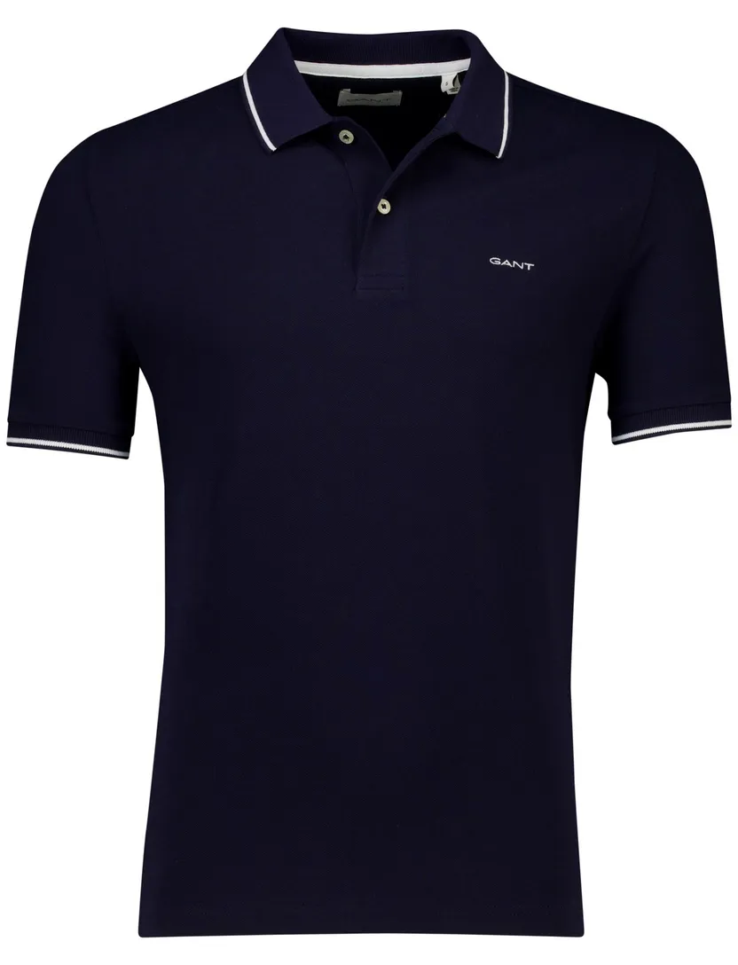 Gant poloshirt pique donkerblauw katoen 2-knoops