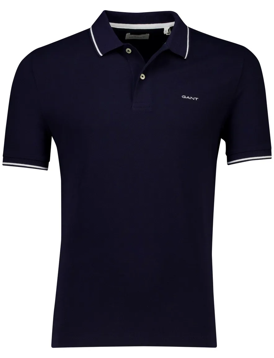 Gant poloshirt pique donkerblauw katoen korte mouw