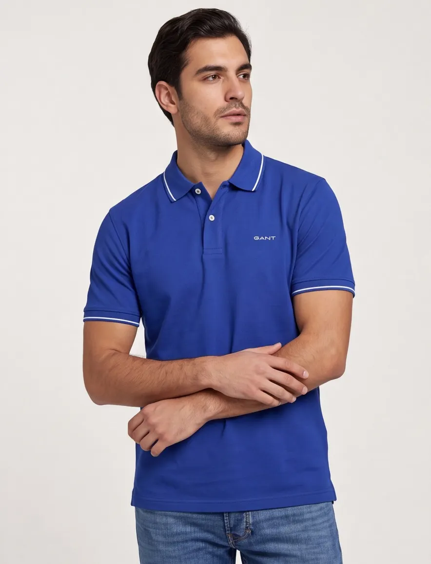 Gant polo blauw pique korte mouw