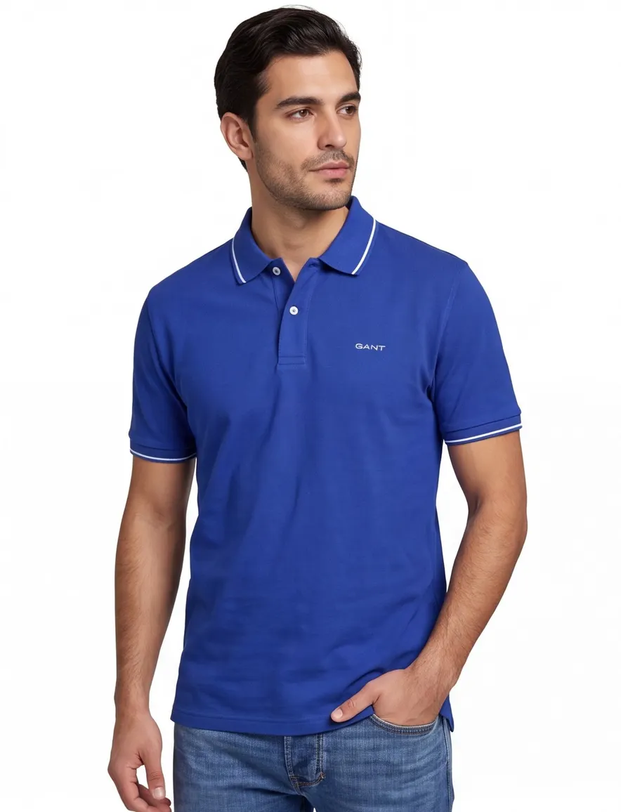 Gant polo blauw pique korte mouw
