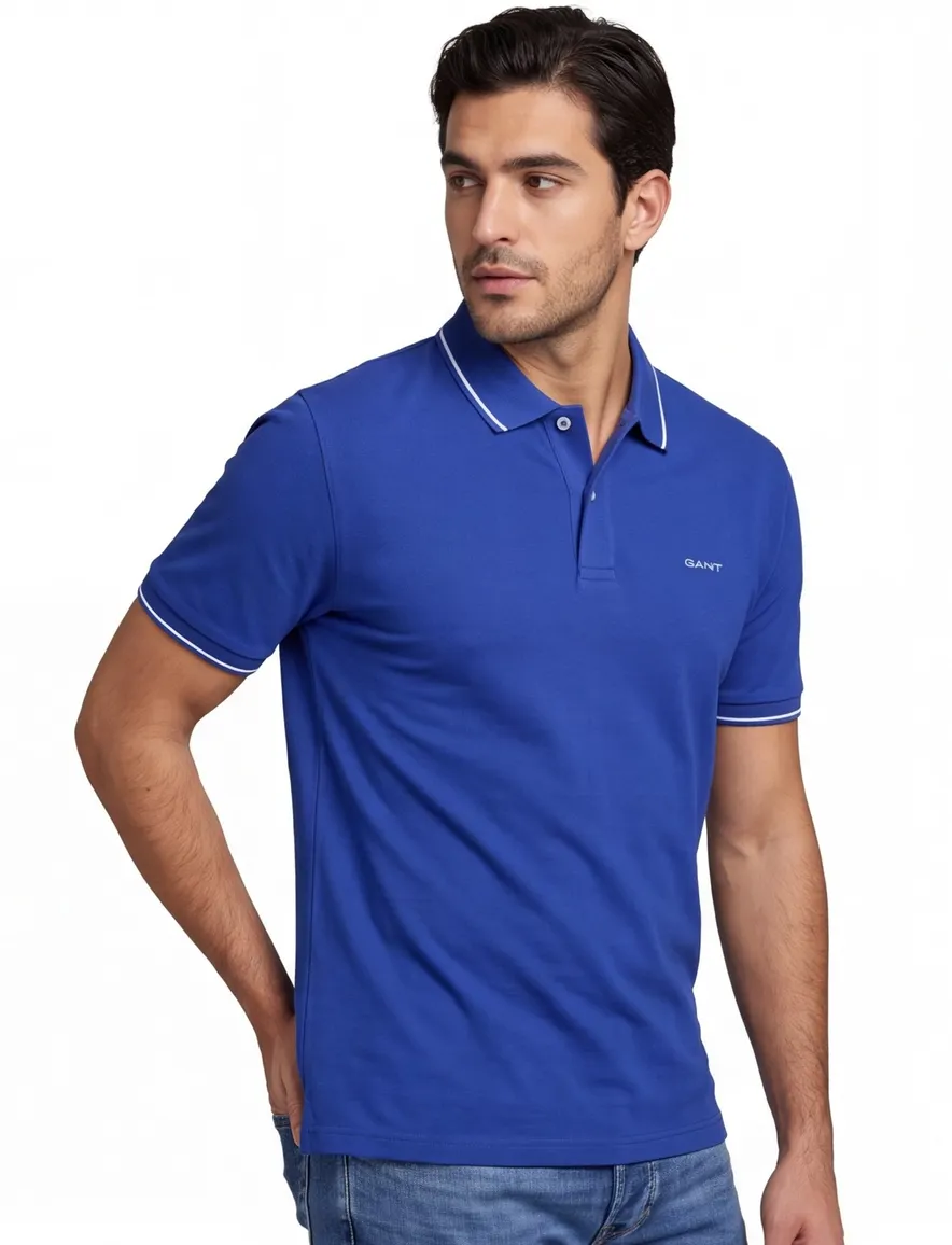 Gant polo blauw pique korte mouw