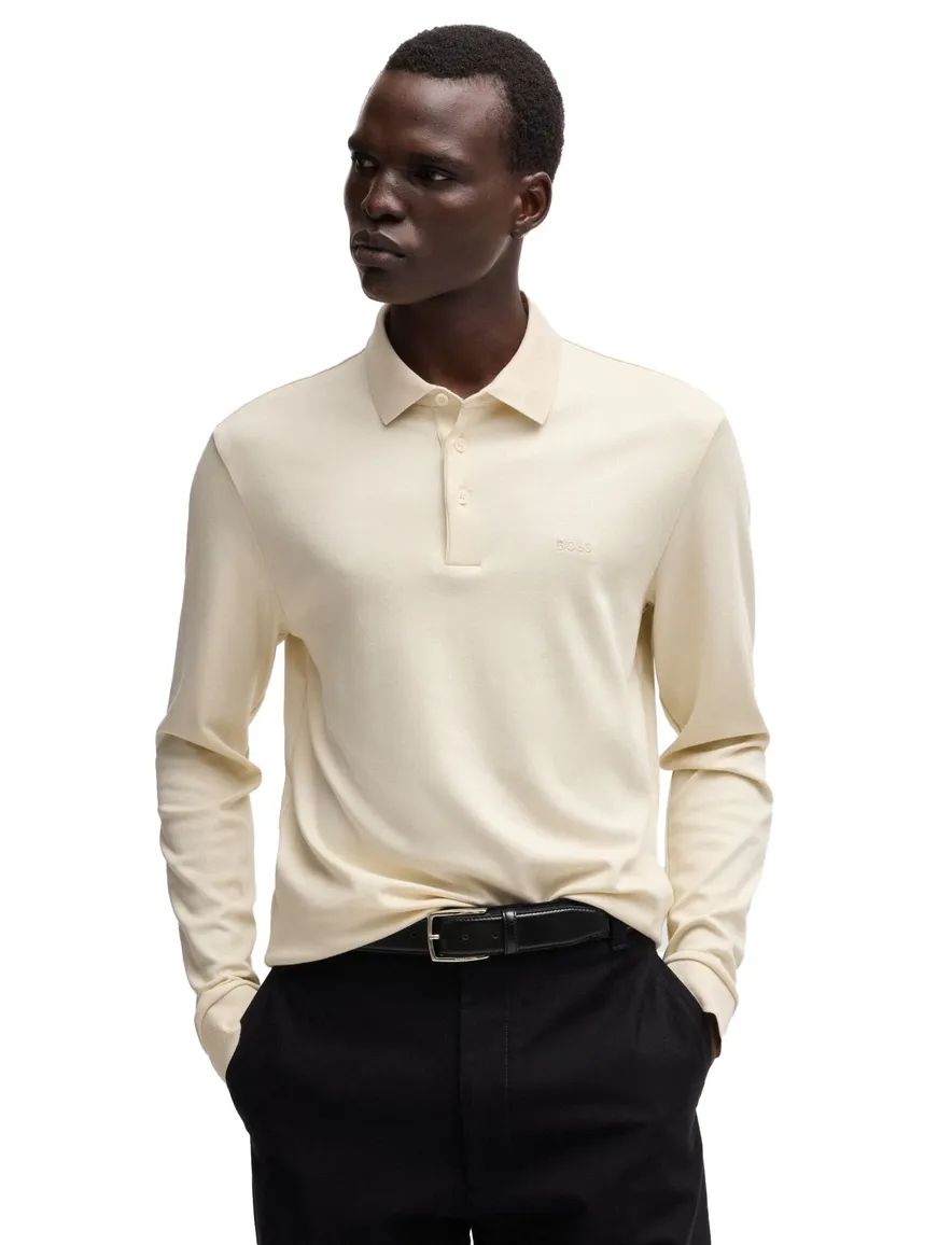 Hugo Boss Black Pado 30 lange mouw polo creme jersey katoen