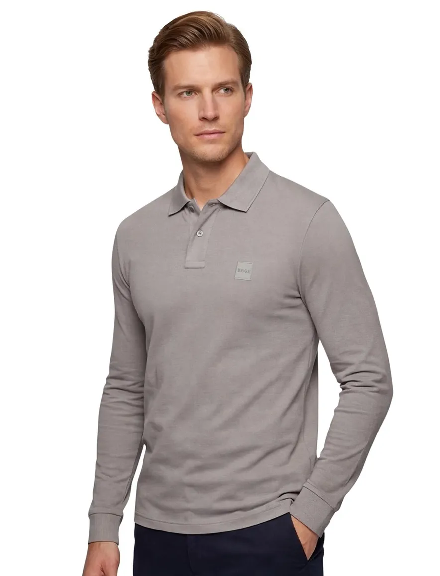 Boss Orange polo lange mouw grijs katoen