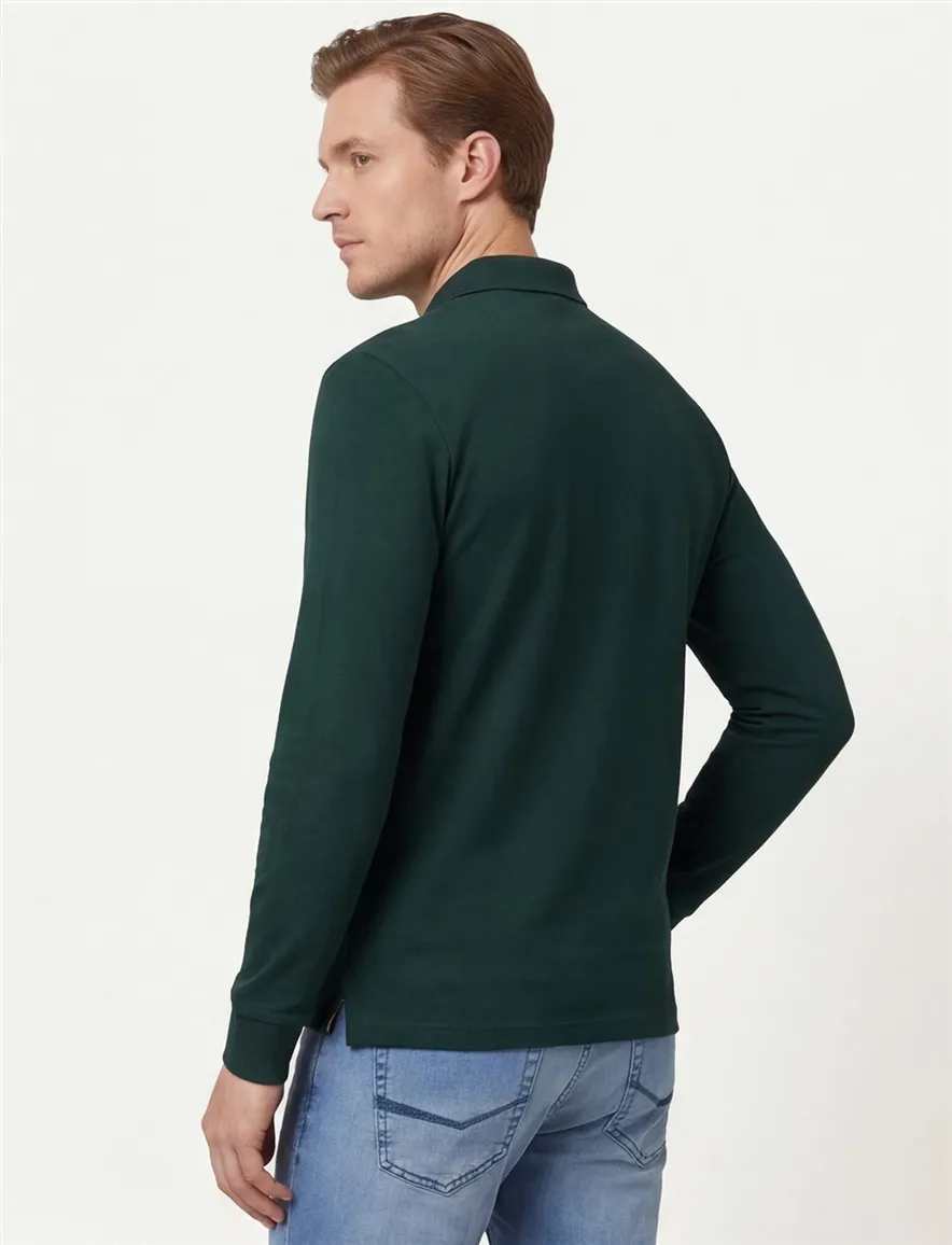 Hugo Boss Passerby polo lange mouwen slim fit donkergroen