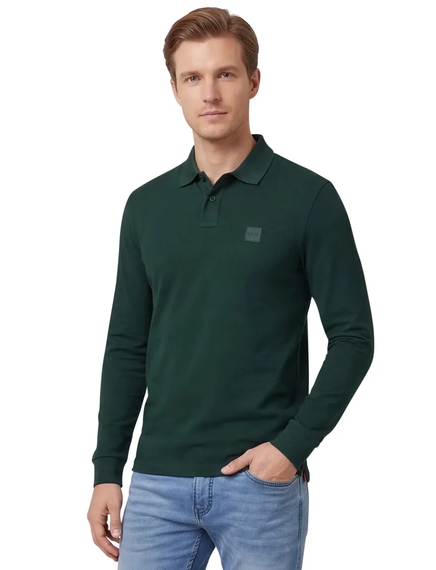 Hugo Boss Passerby polo lange mouwen slim fit donkergroen