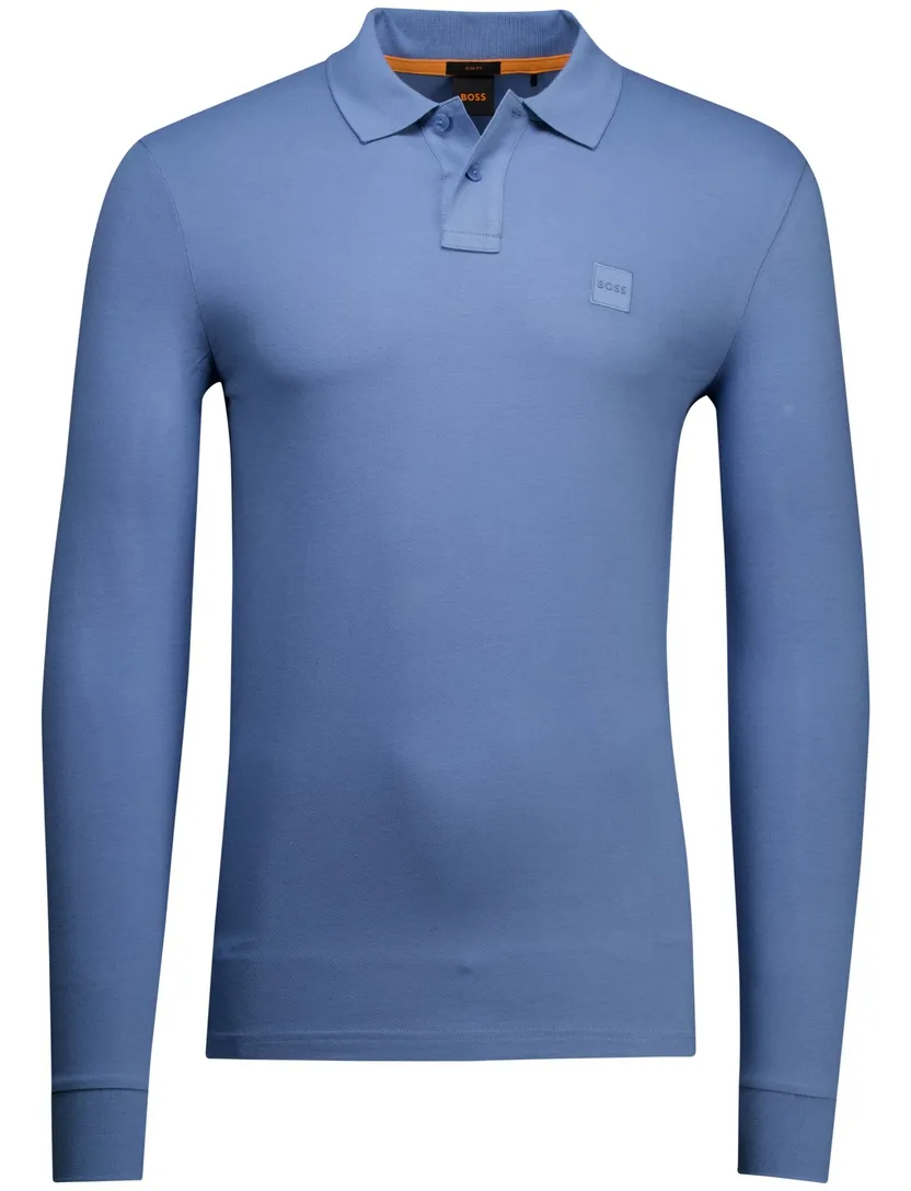 lichtblauwe Hugo Boss Orange Passerby polo lange mouw
