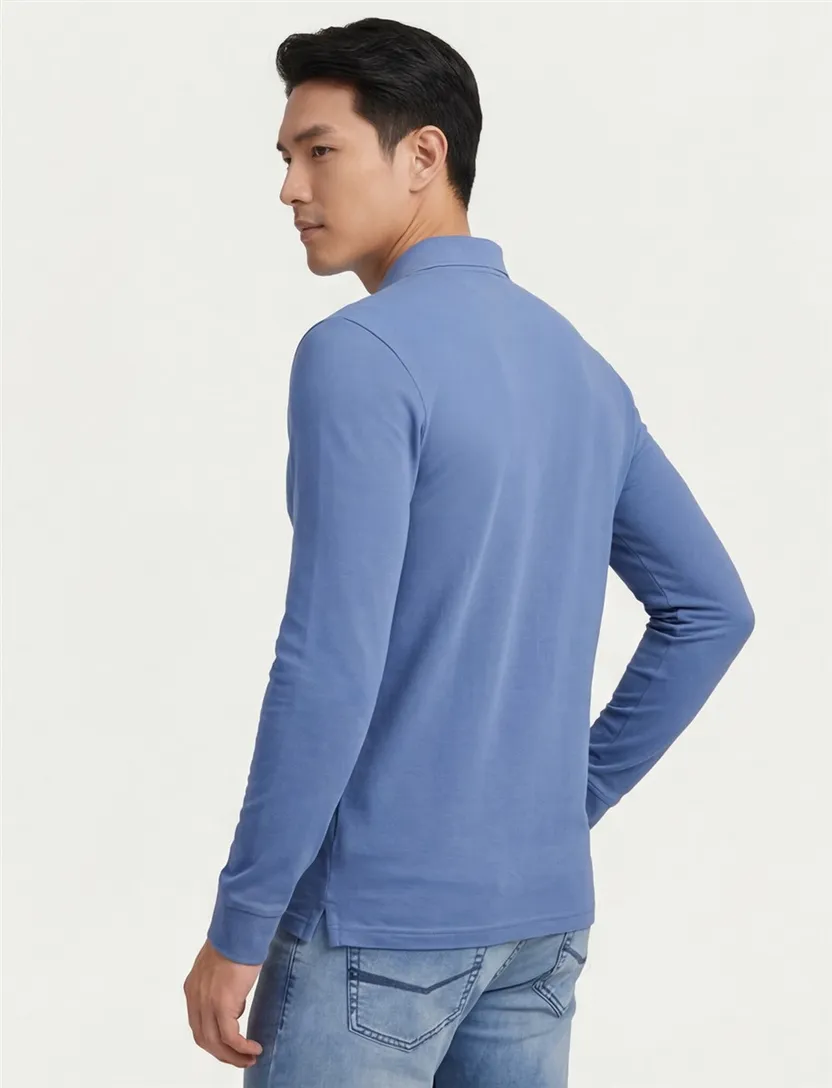 lichtblauwe Hugo Boss Orange Passerby polo lange mouw