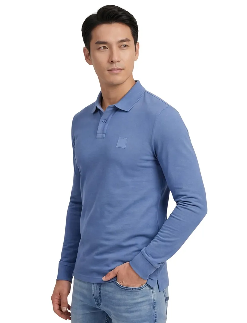 lichtblauwe Hugo Boss Orange Passerby polo lange mouw